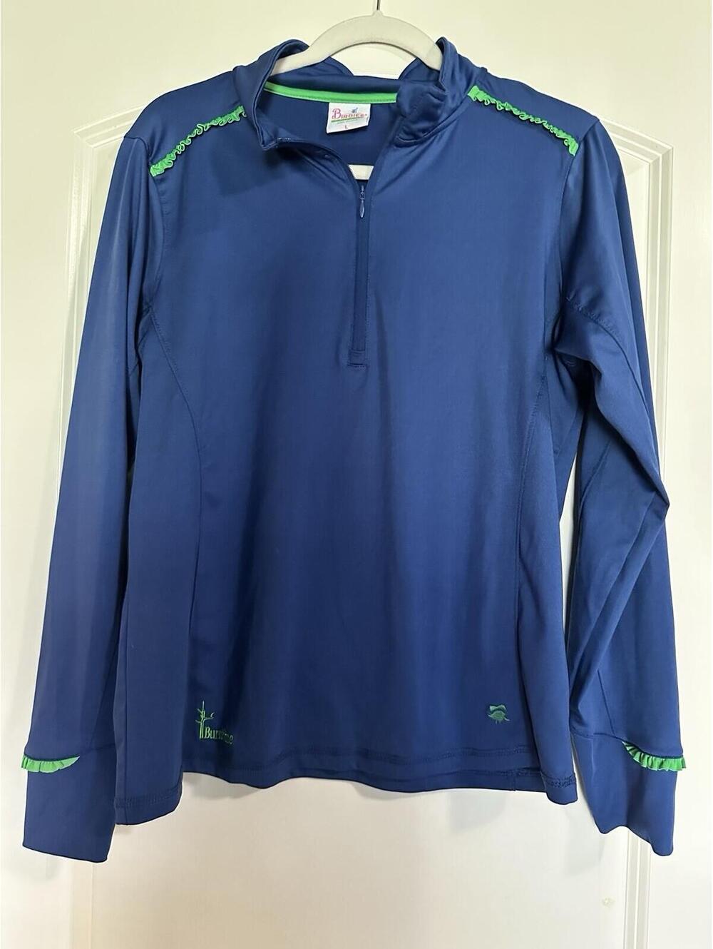 Birdies and Bows Athletic Top Womens L Blue Golf Active Preppy Athleisure 3908